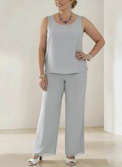 3 Pieces Scoop Neck 3/4 Sleeves Plus Size Mother of the Bride Pantsuits with Lace & Sequins & Jacket Ankle-Length