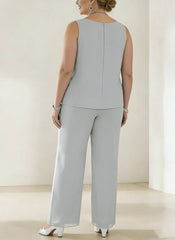 3 Pieces Scoop Neck 3/4 Sleeves Plus Size Mother of the Bride Pantsuits with Lace & Sequins & Jacket Ankle-Length