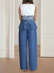 3 Pieces Square-Neck Ankle Length Mother of the Bride Pantsuits with Jacket & Appliques Lace