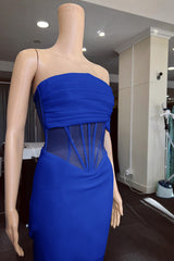 White Off the Shoulder Strapless Mermaid Formal Dress With Pleated