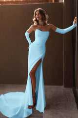 Strapless Detachable Sleeves Mermaid Long Formal Dress With Split