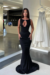 Jewel Neck Sleeveless High Waist Mermaid Formal Dress With Pleated