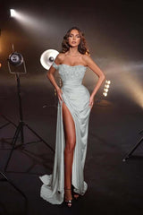 One Shoulder Sleeveless Mermaid Long Formal Dress With High Split