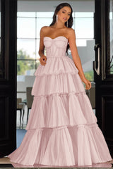 Elegant Sweetheart Strapless Formal Dress Long Sleeveless Layers Hot Pink