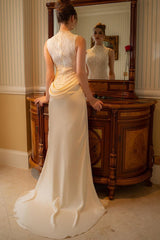 High Neck Sleeveless Mermaid Formal Dress With Lace Embroidery