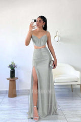 Spaghetti Strap Sleeveless Mermaid Long Formal Dress With Split
