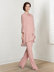 Chiffon Square Neck Long Sleeves Floor Length Mother Of The Bride Pantsuits With Jacket