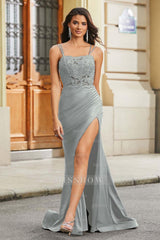 Spaghetti Strap Sleeveless Long Mermaid Formal Dress With Appliques