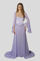 Chiffon Long Sleeves Long Mermaid Formal Dress With Beading Pleated