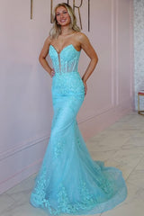 Tulle Strapless Sleeveless Long Mermaid Formal Dress With Appliques