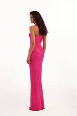 Strapless Sweetheart High Split Long Formal Dress With Long Sleeves