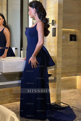 Straps Sleeveless Long Mermaid Formal Dress With Bowknot Pleated