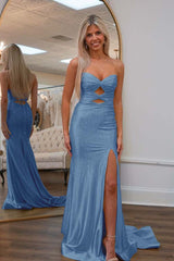 Strapless Sweetheart Sleeveless Mermaid Formal Dress With High Split