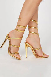 Sparkly Golden Metallic Strappy Stiletto Heel Sandals