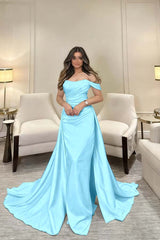 Off The Shoulder Sleeveless Long Mermaid Formal Dress With Pleated