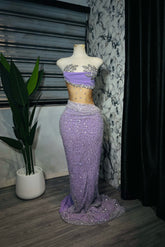 Charming Long Purple Strapless Beaded Glitter Mermaid Prom Dress
