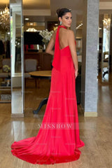 Halter Sleeveless High Waist Mermaid Long Formal Dress With Pleated
