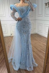 Off the Shoulder Long Sleeves Long Formal Dress With Appliques