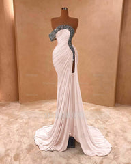 One Shoulder Sleeveless Long Split Formal Dress With Pleated Sequins