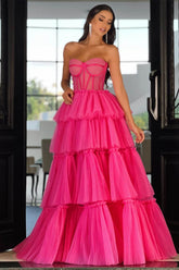 Elegant Sweetheart Strapless Formal Dress Long Sleeveless Layers Hot Pink