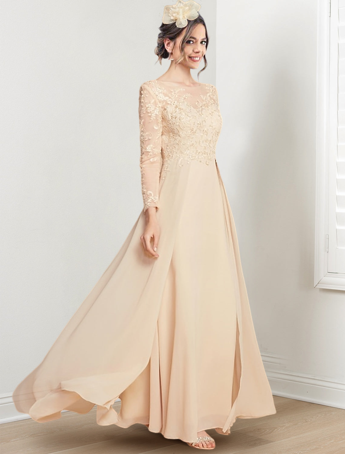 A Line Princess Jewel Neck Mother Of The Bride Dresses