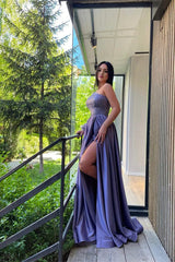 One Shoulder Long Sleeve Lilac Front Split Formal Dress With Sequins