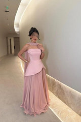 Chic Strapless Sleeveless Long Formal Dress With Ruffles Pleated