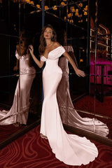 Off the Shoulder Sleeveless Long Mermaid Formal Dress With Pleated