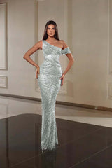 One Shoulder Sleeveless Long Mermaid Formal Dress With Beading