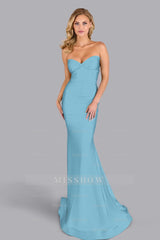 Strapless Sleeveless Long Mermaid Formal Dress With Pleated