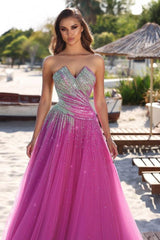 Charming Tulle Strapless Sleeveless Mermaid Long Formal Dress With Sequins