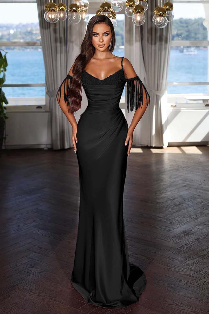 Off the Shoulder Sleeveless Mermaid Long Formal Dress With Tassel