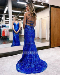 Spaghetti Strap Sleeveless Long Mermaid Formal Dress With Appliques