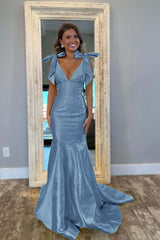 Straps V Neck Sleeveless Long Mermaid Formal Dress With Beading