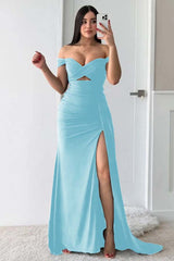 Off the Shoulder Sleeveless Long Split Formal Dress With Pleated