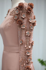 A Line Bateau Formal Dress Long Sleeves Sweep With Flower Appliques