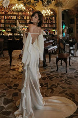 Off The Shoulder Backless Sleeveless Long Mermaid Formal Dress With Pleated