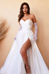 White Strapless Sweetheart A Line Formal Dress With Split Gloves Online