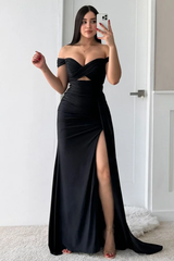 Off the Shoulder Sleeveless Long Split Formal Dress With Pleated