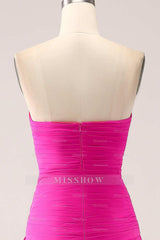 Gorgeous Fuchsia Strapless Cut Out Draped Pleated Formal Dress