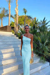 One Shoulder Backless Sleeveless Long Formal Dress With Pleated