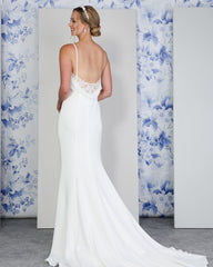 Lace Back Spaghetti Strap White Chiffon Sleeveless Mermaid Formal Dress