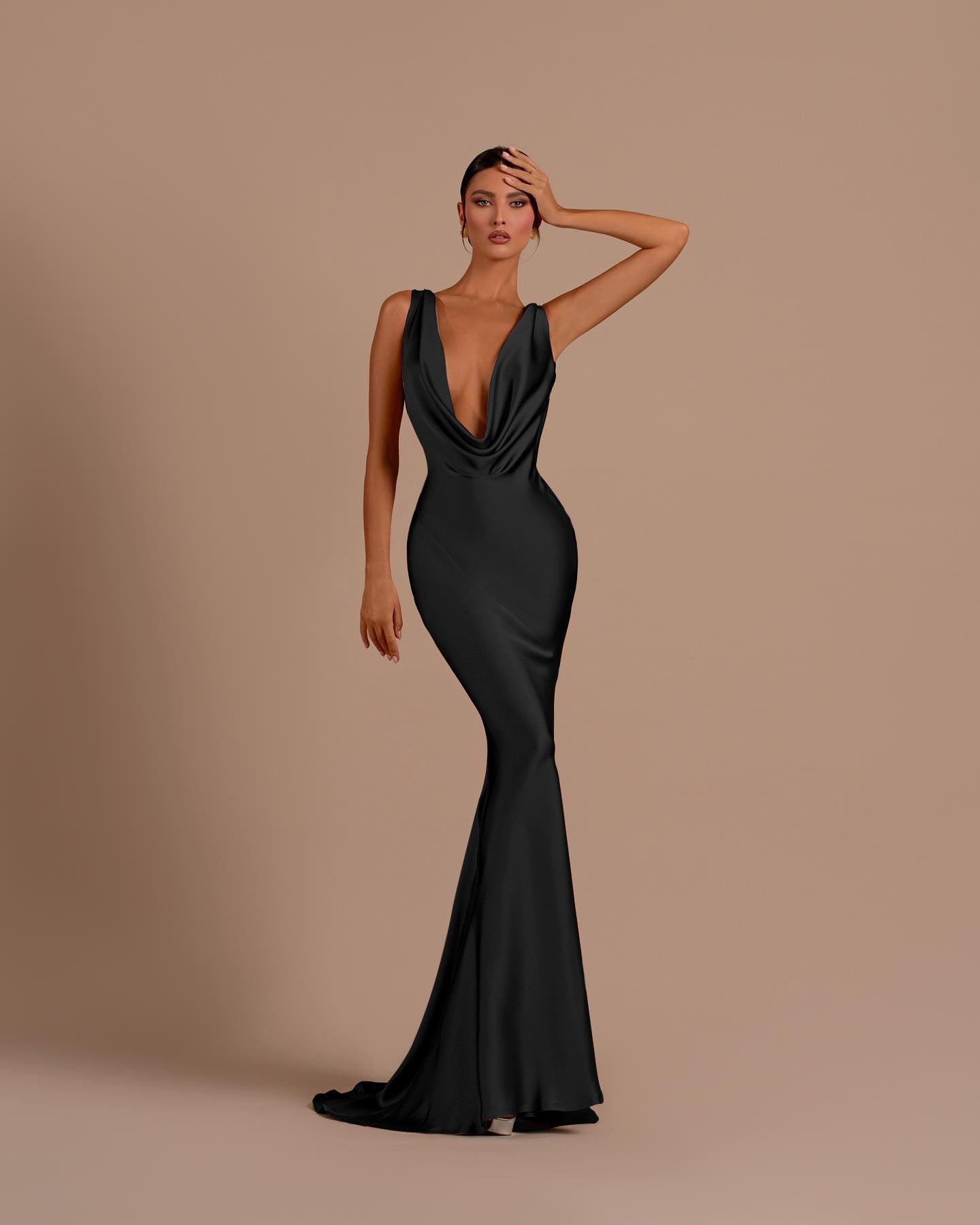 Black Deep V Neck Sleeveless Mermaid Long Formal Dress With Pleated