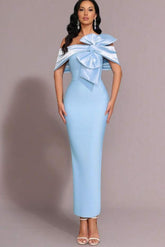 Off the Shoulder Sleeveless Long Split Formal Dress With Bowknot