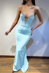 Black Strapless Sleeveless Mermaid Long Formal Dress With Beading