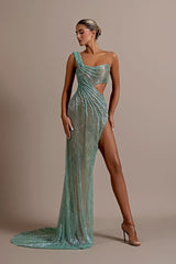 One Shoulder Sleeveless Backless Long Formal Dress With High Split