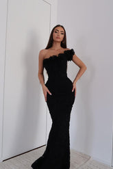Black One Shoulder Sleeveless Lace Appliques Mermaid Long Formal Dress