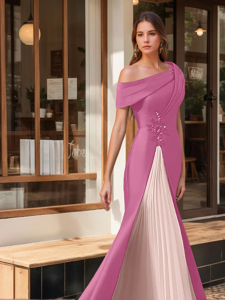 Trumpet Mermaid One Shoulder Short Sleeves Evening Dresses With Ruffles Appliques