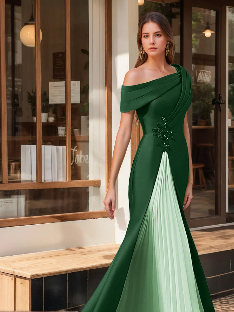 Trumpet Mermaid One Shoulder Short Sleeves Evening Dresses With Ruffles Appliques