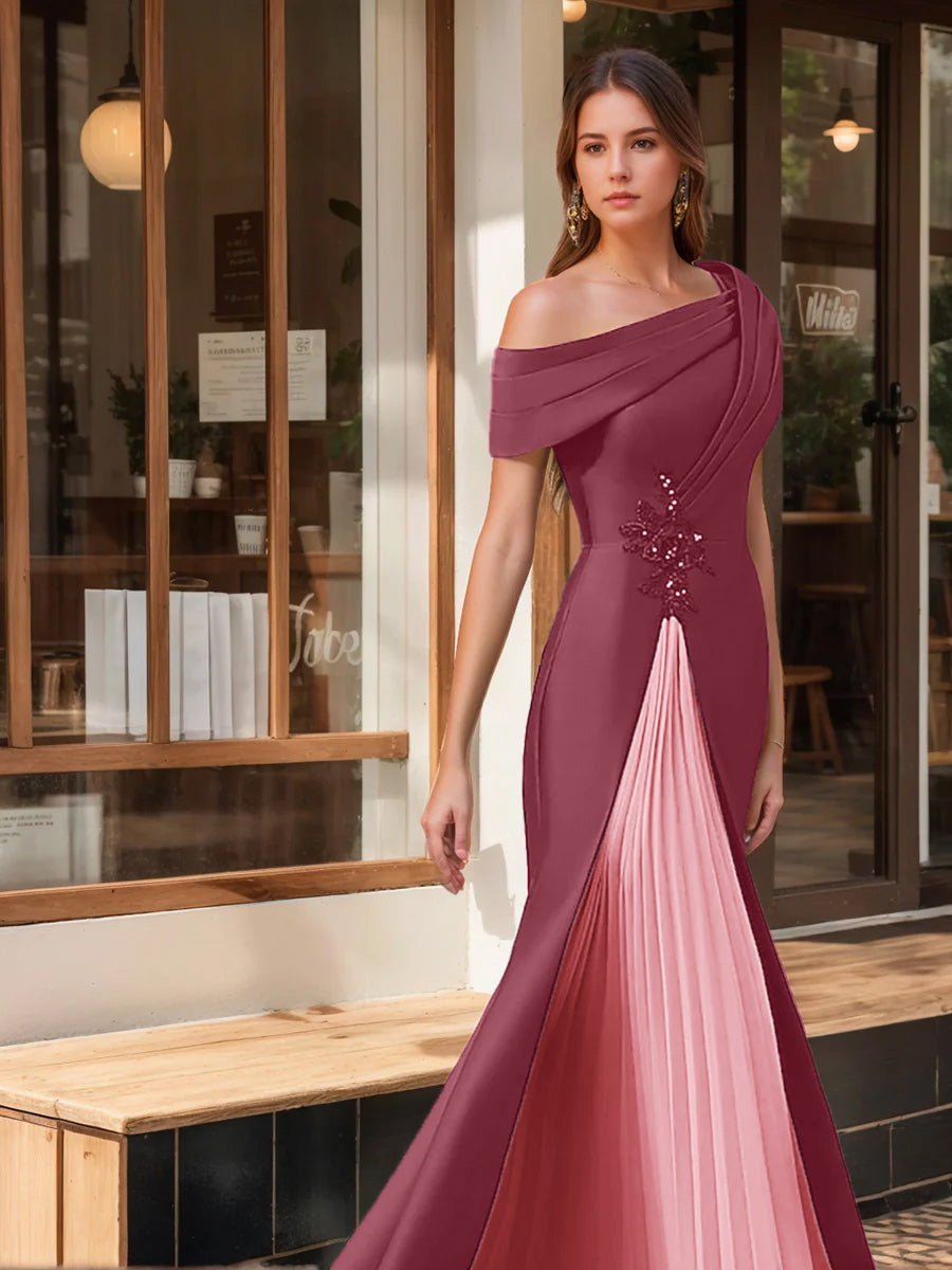 Trumpet Mermaid One Shoulder Short Sleeves Evening Dresses With Ruffles Appliques